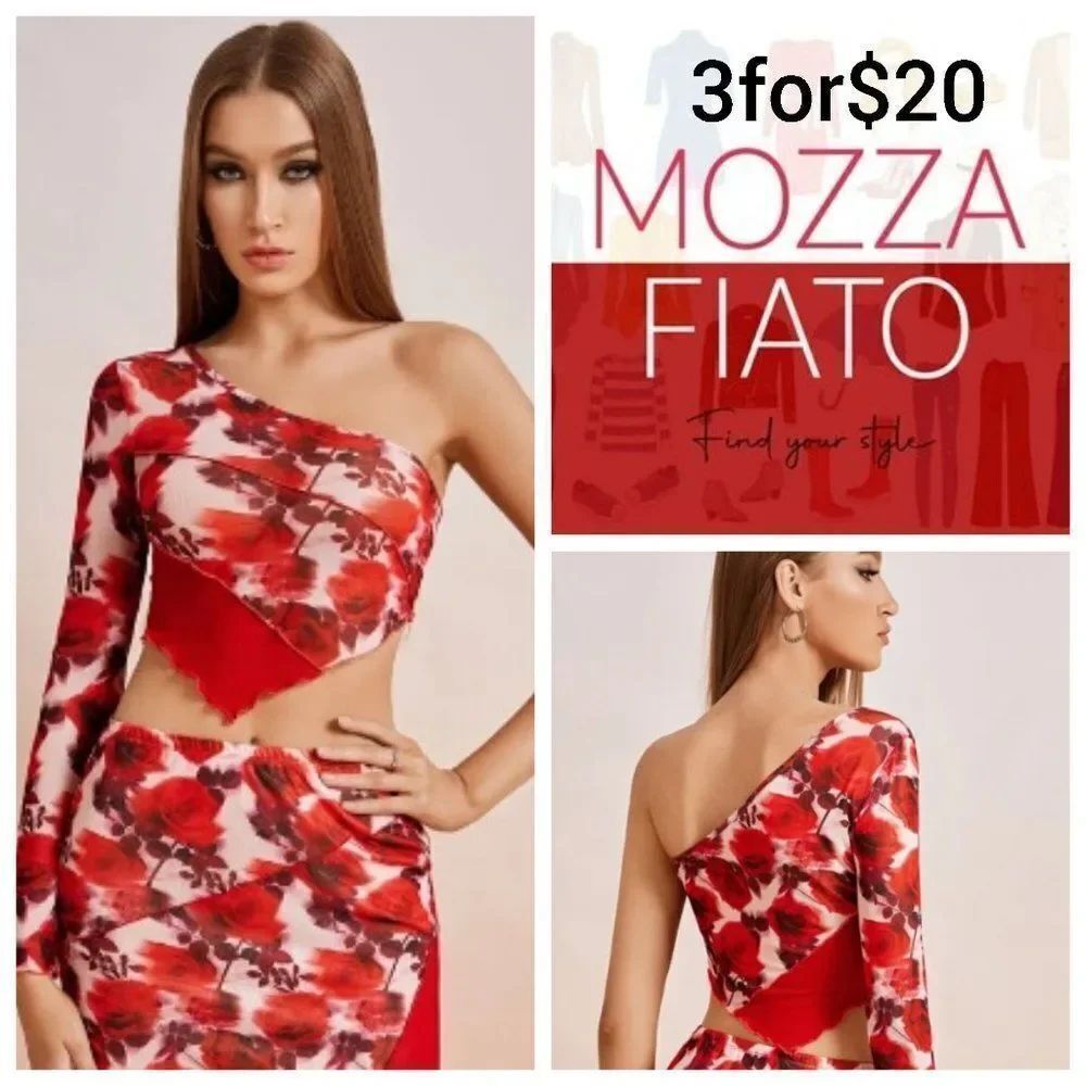 3for$20 NWT SHEIN ICON Floral Print One Shoulder Hanky Hem Crop Top